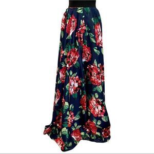 CITY triangles navy blue rose flower floral maxi skirt size 7